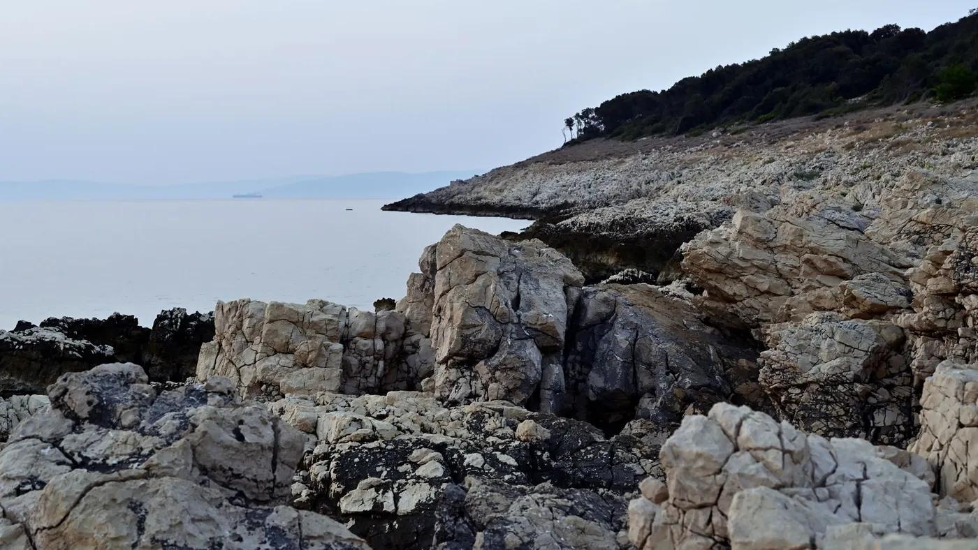Serene seascape of rocky coastline at Duga Luka, Istria, Croatia.