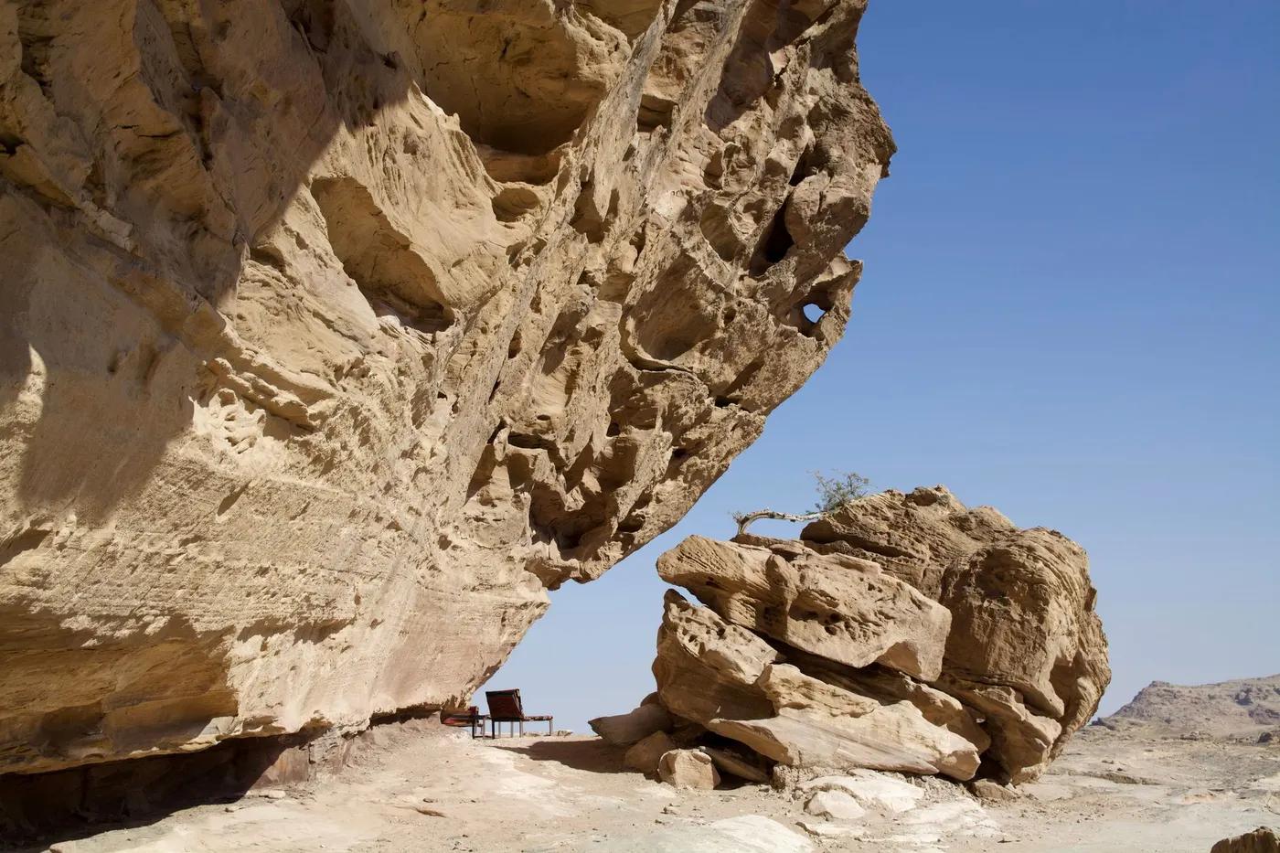 Impressive sandstone cliffs and rock formations in Wadi Musa, Jordan.