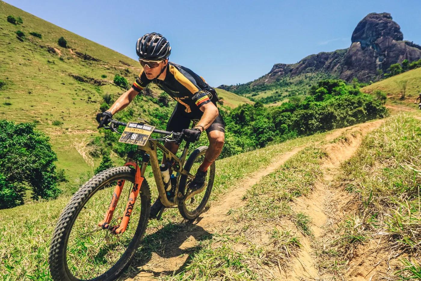 Exciting mountain biking experience in Arraial d'Ajuda, Brazil, capturing the thrill of outdoor adventure.