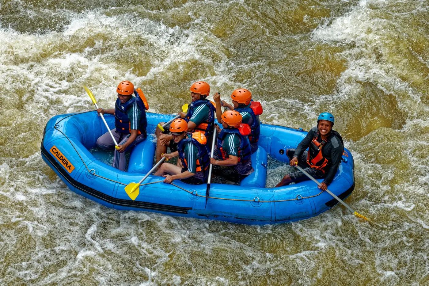 Experience thrilling rafting adventure on Cikidang River, West Java, Indonesia.